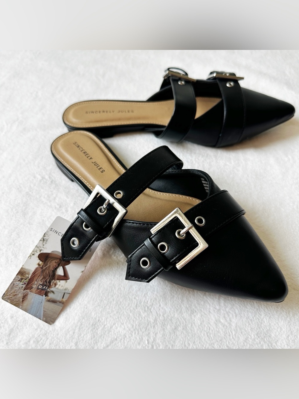 Sincerely Jules NWT Posh Black Double Buckle Moto Mules Rivets Punk size 9 Goth